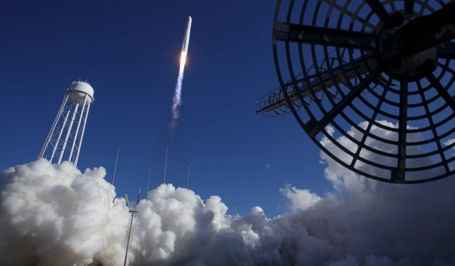 The Northrop Grumman Antares rocket, with Cygnus resupply spacecraft onboard, launches from Pad-0A of NASA's Wallops Flight Facility, in Va. on Nov. 2, 2019. Northrop Grumman's 12th contracted cargo resupply mission with NASA to the International Space Station will deliver about 8,200 pounds of science and research, crew supplies and vehicle hardware to the orbital laboratory and its crew.