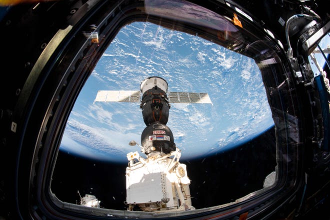 This NASA photo shows the Soyuz MS-12 spacecraft that launched three new Expedition 59-60 crew members to the International Space Station as it docked to the Rassvet module on March 15, 2019. Cosmonaut Alexey Ovchinin from Roscosmos commanded the Soyuz crew ship flanked by NASA astronauts Nick Hague and Christina Koch during the five-hour, 47-minute trip that began at the Baikonur Cosmodrome in Kazakhstan.