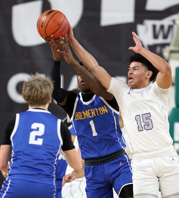 North Kitsap gets a 71-48 win over Bremerton during their Class 2A state championship game at the Yakima SunDome on Saturday, March 2, 2024. North Kitsap took home the third place trophy while Bremerton brought home fifth place.